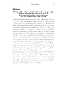 SHORT ABSTRACT  2 Abstract Writing and Rewriting the First World War: Ernst Jünger and the