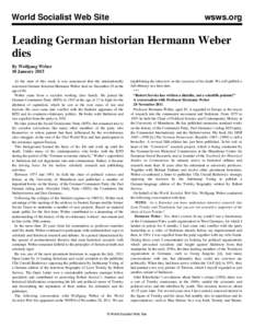 World Socialist Web Site  wsws.org Leading German historian Hermann Weber dies