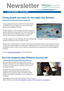 Newsletter Parish Newsletter – 25 July 2016 Young people can swim for free again this Summer ▬▬▬▬▬▬▬▬▬▬▬▬▬ Young people will be able to swim for free this summer