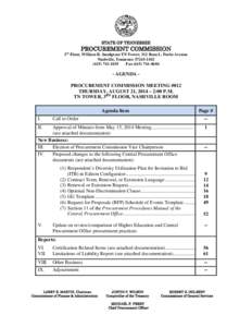 STATE OF TENNESSEE  PROCUREMENT COMMISSION 3rd Floor, William R. Snodgrass TN Tower, 312 Rosa L. Parks Avenue Nashville, Tennessee[removed]