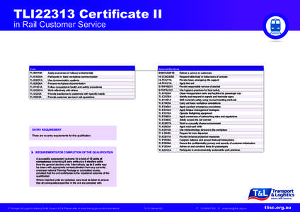 TLI22313 Certificate II in Rail Customer Service Core  General Electives