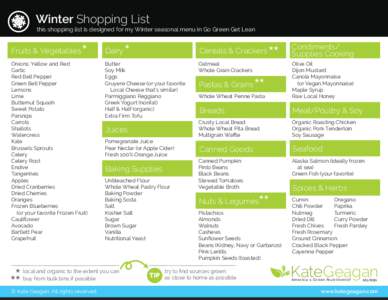 Winter Shopping List this shopping list is designed for my Winter seasonal menu in Go Green Get Lean Fruits & Vegetables  *