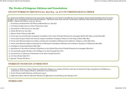 The Works of Eriugena: Editions and Translations
