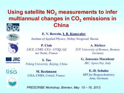 Using satellite NO2 measurements to infer multiannual changes in CO2 emissions in China E. V. Berezin, I. B. Konovalov Institute of Applied Physics, Nizhny Novgorod, Russia