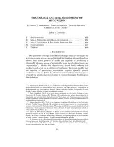 TOXICOLOGY AND RISK ASSESSMENT OF MYCOTOXINS RAYMOND D. HARBISON,* TODD STEDEFORD,** MAREK BANASIK,*** CARLOS A. MURO-CACHO**** Table of Contents I.