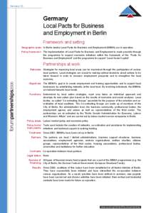Germany 1/2  Germany Local Pacts for Business and Employment in Berlin Framework and setting