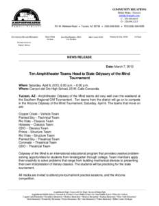 COMMUNITY RELATIONS Mindy Blake - Director [removed] C[removed]O[removed]701 W. Wetmore Road  Tucson, AZ 85705  ([removed]  TDD[removed]