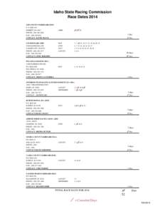 Idaho State Racing Commission Race Dates 2014 GEM COUNTY FAIRBOARD (EMT) P. O. BOX 443 EMMETT, ID 83617