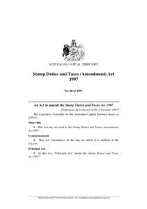 AUSTRALIAN CAPITAL TERRITORY  Stamp Duties and Taxes (Amendment) Act 1997 No. 60 of 1997