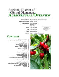 Regional District of Central Okanagan / Okanagan / Kelowna / Organic farming / Lake Country /  British Columbia / Agricultural Land Reserve / Geography of British Columbia / Geography of Canada / British Columbia