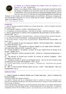 Le Courrier de la Marche Mondiale des Femmes contre les Violences et la Pauvreté - N° - 228 – 13 juillet 2013 Bonjour, voici quelques textes, rendez-vous et communiqués concernant les droits des femmes, en espérant