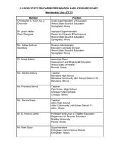 Illinois State Educator Preparation and Licensure Board (SEPLB) FY 2015 membership list