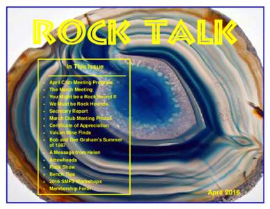 Rock Talk In This Issue • April Club Meeting Program