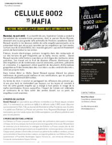 COMMUNIQUÉ DE PRESSE Pour diffusion immédiate Cellule 8002 vs Mafia