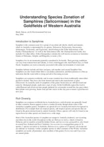 Understanding Species Zonation of Samphires (Salicornieae) in the Goldfields of Western Australia Bindy Datson, May 2005