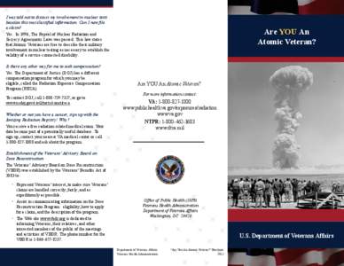 Radiation dose reconstruction / Atomic veteran / Radiation Exposure Compensation Act / Radiation therapy / Ionizing radiation / United States Department of Veterans Affairs / Radiation exposure / Veterans Health Administration / Veteran / Medicine / Radiobiology / Health