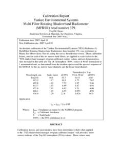 Calibration Report Yankee Environmental Systems Multi Filter Rotating Shadowband Radiometer (MFRSR) head number 379. Fred M. Denn Analytical Services & Materials, Inc Hampton, Virginia.