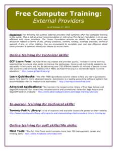Microsoft Word - External Providers, Free Computer Training.doc