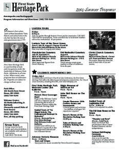 2014 Summer Programs destateparks.com/heritagepark Program Information and Directions: ([removed]D elaware’s first urban