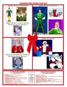 CHARACTER GUIDE FOR ELF “BUDDY THE ELF” IN THE MOVIE “BUDDY THE ELF” IN THE PLAY  “BUDDY THE ELF” IN THE TV SPECIAL: