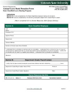 Human Resources  Annual Leave Bank Donation Form State Classified Leave Sharing Program  555 S Howes Street, Second Floor