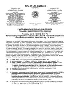 CITY OF LOS ANGELES PANORAMA CITY NEIGHBORHOOD COUNCIL DIRECTORS Dianabel Gonzalez, Chair • Tony Wilkinson, VCh Martin Geisler, Treas • Pamela Gibberman, Sec