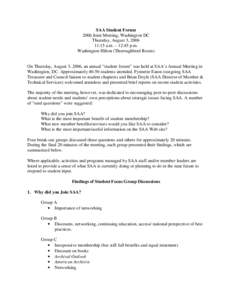 SAA Student Forum 2006 Joint Meeting, Washington DC Thursday, August 3, [removed]:15 a.m. – 12:45 p.m. Washington Hilton (Thoroughbred Room)