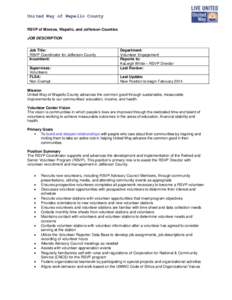 United Way of Wapello County RSVP of Monroe, Wapello, and Jefferson Counties JOB DESCRIPTION Job Title: RSVP Coordinator for Jefferson County Incumbent: