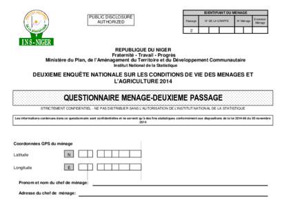 IDENTIFIANT DU MENAGE  PUBLIC DISCLOSURE AUTHORIZED  Passage