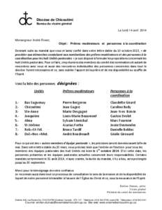 Diocèse de Chicoutimi Bureau du vicaire général Le lundi 14 avril 2014
