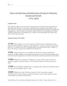 1|Page  TEXAS AND NATIONAL/INTERNATIONAL DISABILITY TIMELINE: SIGNIFICANT EVENTS[removed]INTRODUCTION: