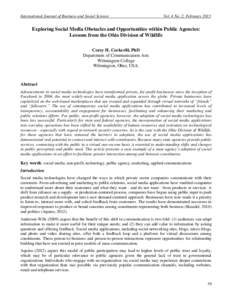 International Journal of Business and Social Science  Vol. 4 No. 2; February 2013 Exploring Social Media Obstacles and Opportunities within Public Agencies: Lessons from the Ohio Division of Wildlife