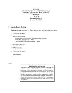 StarTran Advisory Board Meeting Agenda - December 4, 2014