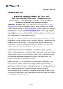 Automotive Distribution Network and Epicor Sign Multi-Year Automotive Aftermarket eCatalog Agreement