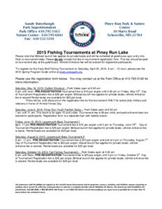 PINEY RUN PARK 2010 FISHING TOURNAMENT REGISTRATION FORM