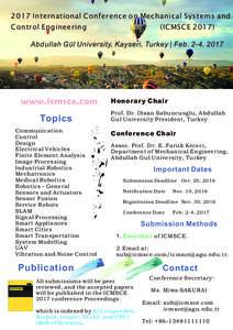 2017 International Conference on Mechanical Systems and Control Engineering (ICMSCEAbdullah Gül University, Kayseri, Turkey | Feb. 2-4, 2017