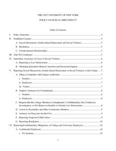 THE CITY UNIVERSITY OF NEW YORK POLICY ON SEXUAL MISCONDUCT Table of Contents I.