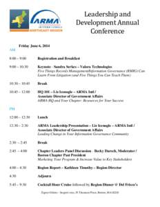 Friday June 6, 2014 AM Leadership and Development Annual Conference