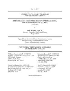 No. 12–1117 UNITED STATES COURT OF APPEALS FOR THE EIGHTH CIRCUIT PEDRO GARCIA-COLINDRES; BRENDA MARIBEL GARCIA; SERGIO GEOVANI GARCIA CANO, Petitioners