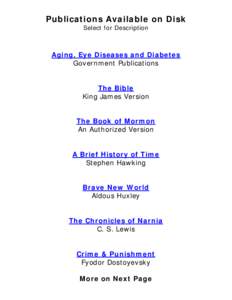 Publications Available on Disk Select for Description Aging, Eye Diseases and Diabetes Government Publications The Bible