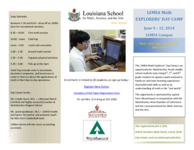 SignSs Daily Schedule: LSMSA Math  EXPLORERS’ DAY CAMP