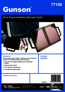 77108 Solar Powered Battery Charger 12volt Description  Packaging