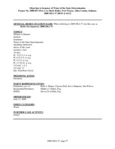 Objection to Issuance of Water of the State Determination Project No[removed]SSA-A to Mark Heller, Fort Wayne, Allen County, Indiana[removed]OEA[removed]W-J[removed]OFFICIAL SHORT CITATION NAME: When referring to 2008 OEA 5