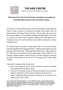 THE AIRE CENTRE Advice on Individual Rights in Europe Information Note on the Council of Europe Convention on preventing and combating violence against women and domestic violence