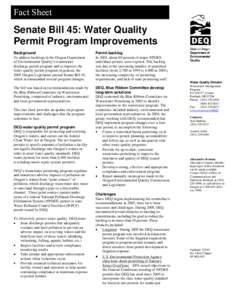 Fact Sheet  Senate Bill 45: Water Quality Permit Program Improvements Background To address backlogs in the Oregon Department