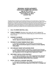 REGIONAL WATER AUTHORITY EXECUTIVE COMMITTEE AGENDA May 28, 2014; 8:30 a.m[removed]Birdcage Street, Suite 110 Citrus Heights, CA[removed]7692