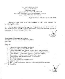 NO[removed]EO (SM-I) Government of India Secretariat of the Appolntrnents Committee of the Cabinet M ~ n ~ s tof r y Personnel. Publlc Grievances and Pensions