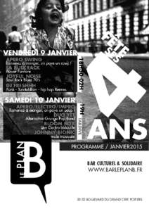 PROGRAMME / JANVIER2015 BAR CULTUREL & SOLIDAIRE WWW.BARLEPLANB.FRBOULEVARD DU GRAND CERF, POITIERS