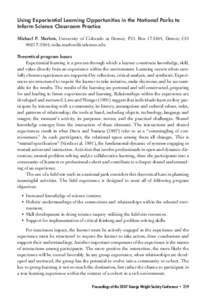 Using Experiential Learning Opportunities in the National Parks to Inform Science Classroom Practice Michael P. Marlow, University of Colorado at Denver, P.O. Box[removed], Denver, CO[removed]; [removed] T