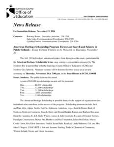 News Release For Immediate Release: November 19, 2014 Contacts: Brittney Boone, Executive Assistant, [removed]Judy Leitz, Communications Coordinator, [removed]